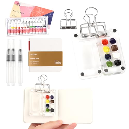 Mini Aquarell Travel Set, Skizzenbuch Palette Set 8 Grids,Tragbares Acryl Malpalette Malkasten,Skizzenbuch Palette für Künstler, Studenten,mit Aquarellpapier Journal, Aquarellpinsel Stiftel, Clip Mini Aquarell Travel Set, Skizzenbuch Palette Set 8 Grids,Tragbares Acryl Malpalette Malkasten,Skizzenbuch Palette für Künstler, Studenten,mit Aquarellpapier Journal, Aquarellpinsel Stiftel, Clip von PENCHUAN