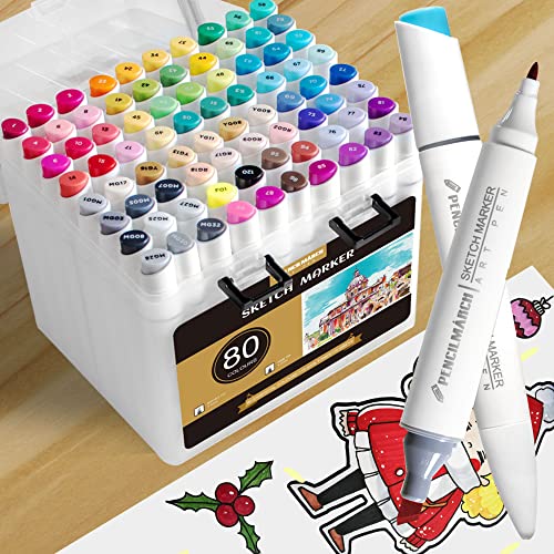 PEMCILMARCH Marker Stiftes,Alkohol Marker, Packung mit Tragetasche – Alkoholbasierte Kunststifte für Zeichnungen, Grafikdesign, Anime, Comic, Adult Coloring und Manga Art (80 Farben) von PENCILMARCH