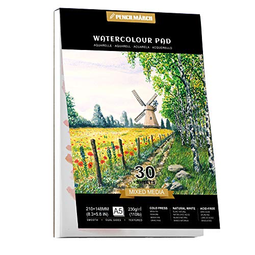 PENCILMARCH Aquarellpapier A5, 30 Blatt Aquarellblock, Aquarell Papier für Wasserfarben, Aquarell Skizzenbuch, Watercolor Paper für Studenten,Anfänger, Skizzenbuch Aquarell 230g PENCILMARCH Aquarellpapier A5, 30 Blatt Aquarellblock, Aquarell Papier für Wasserfarben, Aquarell Skizzenbuch, Watercolor Paper für Studenten,Anfänger, Skizzenbuch Aquarell 230g von PENCILMARCH