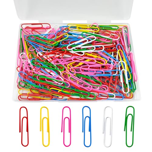 Büroklammern, 180 Stück, 5,1 cm, große farbige Büroklammern, groß, sortiert, farbig beschichtete Büroklammern, Jumbo-Büroklammern, wiederverwendbar, große Büroklammern für Papierarbeiten, Büro, Schule von PENGJINYU