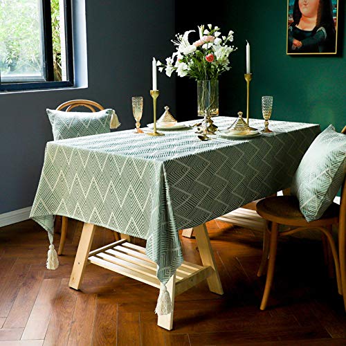 Tischdecke Tischtuch, Stil Frische und kunstvolle Tischwäsche aus Baumwolle und Quasten Rechteckige Couchtisch Tischdecken, Leinenoptik Pflegeleicht Waschbar, 100x110cm(39x43inch) von PENGXIN