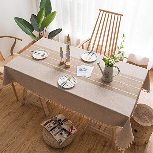 Tischdecke Tischtuch, Stil Frische und kunstvolle Tischwäsche aus Baumwolle und Quasten Rechteckige Couchtisch Tischdecken, Leinenoptik Pflegeleicht Waschbar, 100x135cm(39x53inch) von PENGXIN