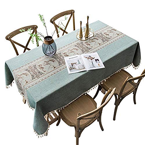 Tischdecke Tischtuch, Stil Frische und kunstvolle Tischwäsche aus Baumwolle und Quasten Rechteckige Couchtisch Tischdecken, Leinenoptik Pflegeleicht Waschbar, 120x200cm(47x78inch) von PENGXIN