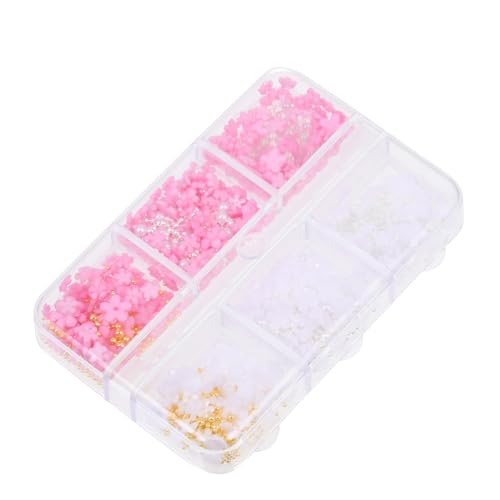 PENIKOKO 1 Schachtel Fächer Box mit Resin Blüten Nail Art DIY Mädchen Nagel Schmuck Kreative Maniküre Verzierungen Zubehör für Fingernägel und Zehennägel von PENIKOKO