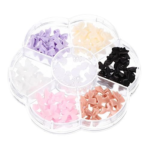 PENIKOKO 1 Schachtel Nail Charms Set mit Schleifen und Perlen Flache Rückseite Nageldekoration für DIY Nail Art Bunte Perlen für Gelnägel und Kreative Bastelprojekte von PENIKOKO