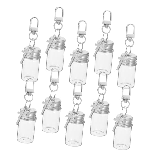 PENIKOKO 10 Stück Mini Glasflaschen Schlüsselanhänger Klare Wunschflaschen mit Metallverschluss und Kreuzanhänger für DIY Basteln Hochzeitsdeko und Geschenke von PENIKOKO
