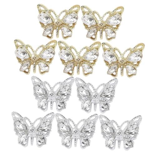 PENIKOKO 10 Stück Teiliges Schmetterling Nail Charms mit Glitzersteinen Nail Art Zubehör für DIY Maniküre Funkelnde Nagelverzierung für Frauen für Zuhause und Profi salon von PENIKOKO