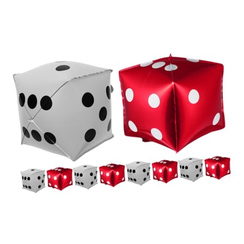 PENIKOKO 10 Stück Teiliges Würfel Luftballon Aluminiumfolie Würfel Ballons mit Detailliertem Würfelmuster für Themenpartys Dekoration Spielabend Party Deko Außenbereich von PENIKOKO