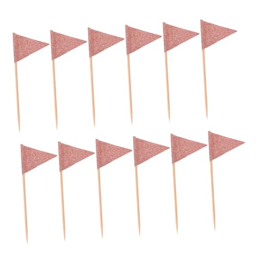 PENIKOKO 12 Stück Teiliges Dreiecksfahnen Roségold mit Glitzer Stilvolle Cupcake Topper und Partyfruchtspieße für Kuchen Desserts Snacks und Festliche Dekoration von PENIKOKO