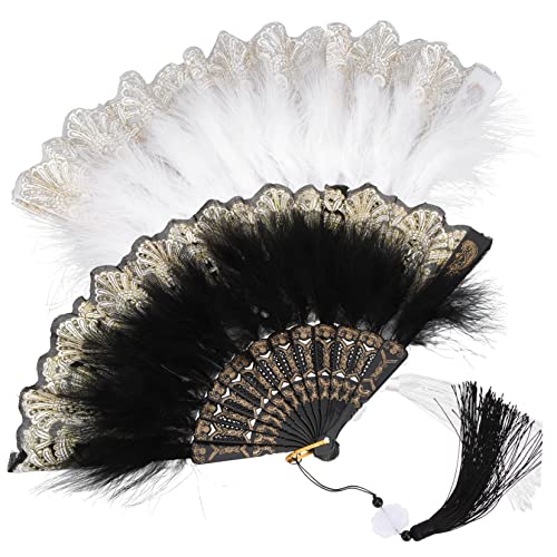 PENIKOKO 2 Stück Faltbare Handfächer Chinesische Stil Fächer für Hochzeiten Tänze und Fotos Handgemachte Plume Fächer Weiß und Schwarz für Partys und Besondere Anlässe PENIKOKO 2 Stück Faltbare Handfächer Chinesische Stil Fächer für Hochzeiten Tänze und Fotos Handgemachte Plume Fächer Weiß und Schwarz für Partys und Besondere Anlässe von PENIKOKO