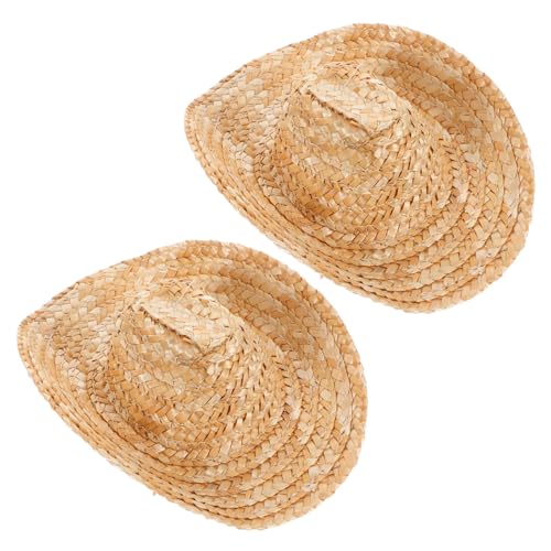 PENIKOKO 2 Stück Mini Strohhut für Puppen und Haustiere Leichter Cowboyhut aus Atmungsaktivem Material Vielseitiges DIY Kostümzubehör für Western Partys Fotoshootings und Bastelprojekte von PENIKOKO