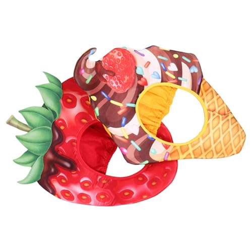 PENIKOKO 2 Stück Plüsch Erdbeer Eiscreme-hüte Kuschelige Frucht-kostüm-kopfbedeckung Lustige Party Foto Requisiten Halloween Cosplay für Erwachsene von PENIKOKO
