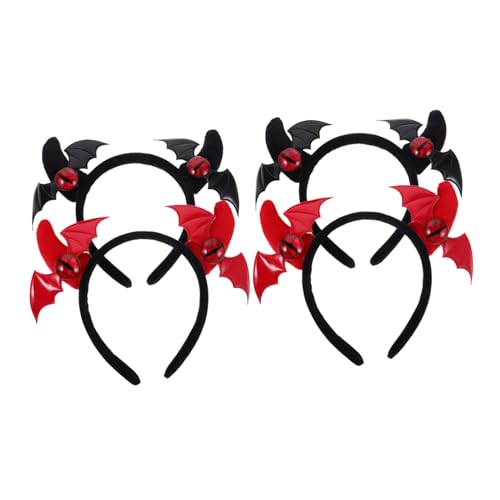 PENIKOKO 4 Stück Stirnband Aus Teufelshorn Haarreifen Für Halloween Cosplay Haarband Schwarzhörner Stirnband Halloween-haarschmuck Haarzubehör Stoff von PENIKOKO