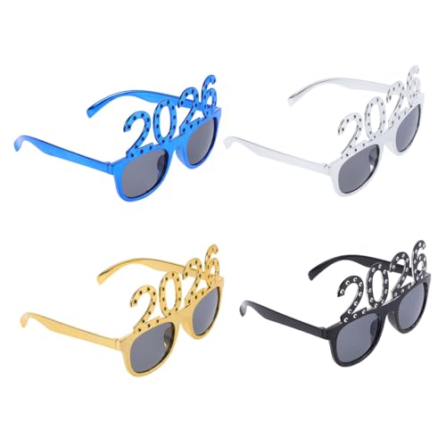 PENIKOKO 4 Stück Teiliges Partybrillen Leichte Neujahrs Fotorequisiten Bunte Karneval Brillen für Silvesterfeiern Geburtstage und Festliche Partys Auffällige Zahlen Designs in Gold Silber von PENIKOKO