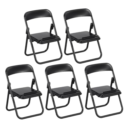 PENIKOKO 5 Stück MINI STUHR-förmiger Mobilfunkhalter Stuhl Handyständer Puppe Mini-Stuhl-Handyhalter faltbar Klappstühle Mini-Stuhl-Modell Mini-Simulationsstuhl Mini Möbel Plastik Schwarz von PENIKOKO