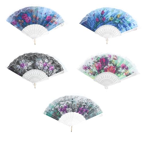PENIKOKO 5 Stück Teiliges Faltfächer mit Spitze Dekorative Handfächer für Tanzaufführungen Hochzeiten und Home Decoration Elegant und für Frauen und Mädchen PENIKOKO 5 Stück Teiliges Faltfächer mit Spitze Dekorative Handfächer für Tanzaufführungen Hochzeiten und Home Decoration Elegant und für Frauen und Mädchen von PENIKOKO