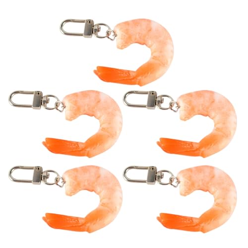 PENIKOKO 5 Stück Teiliges Garnelen schlüsselanhänger Lustige Realistische Garnelenform Vielseitig als Taschen Party deko Robust Verarbeitet Detailgetreues Design Originelles für Freunde von PENIKOKO