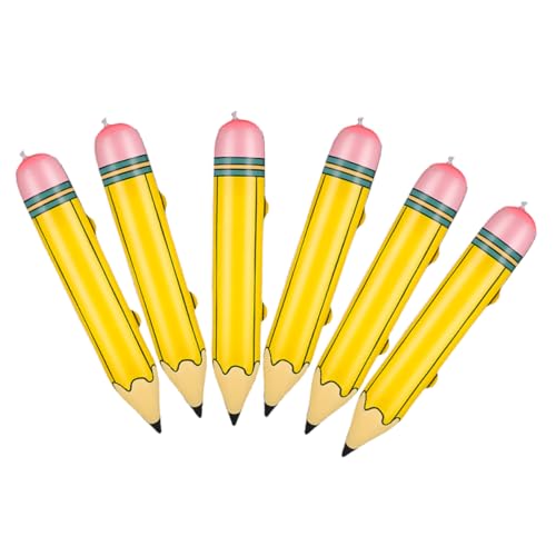 PENIKOKO 6 Stück Aufblasbarer Bleistiftballon für Kernstück riesige Bleistiftstütze Schlag Rosa Partyzubehör aufblasbare Verzierung Große Bleistift-Foto-Requisite PVC Yellow von PENIKOKO