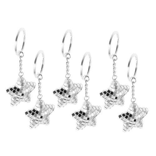 PENIKOKO 6 Stück Mini Spiegel Disco Ball Schlüsselanhänger Sternförmig Reflektierender Anhänger mit Kette Glänzend für Party Deko und Geschenkidee PENIKOKO 6 Stück Mini Spiegel Disco Ball Schlüsselanhänger Sternförmig Reflektierender Anhänger mit Kette Glänzend für Party Deko und Geschenkidee von PENIKOKO