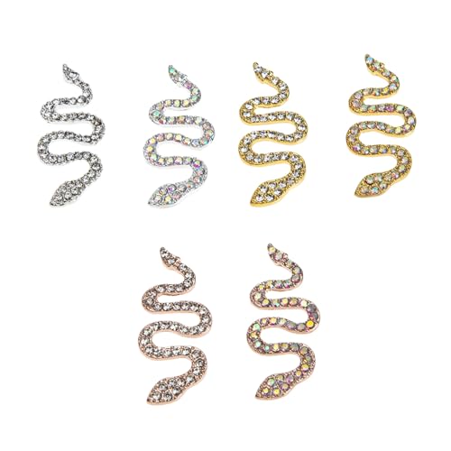 PENIKOKO 6 Stück Teiliges Nail Art Schlangenförmige Nagelsteine Metall Charms Manicure Dekoration DIY für Fingernägel Silber Gold Roségold mit Weiß und Ab Kristallen PENIKOKO 6 Stück Teiliges Nail Art Schlangenförmige Nagelsteine Metall Charms Manicure Dekoration DIY für Fingernägel Silber Gold Roségold mit Weiß und Ab Kristallen von PENIKOKO