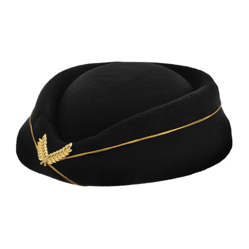 PENIKOKO Stewardess Mütze Damen Elegant Beret Hut für Kostümparty Bühnenauftritt Cosplay Schwarz Ergonomisch Leicht Tragbar PENIKOKO Stewardess Mütze Damen Elegant Beret Hut für Kostümparty Bühnenauftritt Cosplay Schwarz Ergonomisch Leicht Tragbar von PENIKOKO