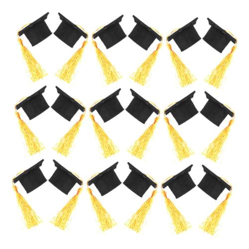PENIKOKO Stück Mini Abschlussmütze mit Quaste Party Dekorationen für Abschlussfeiern Cupcake Topper und Flaschenverschlüsse Gelb für Familien und Freundesfeiern von PENIKOKO