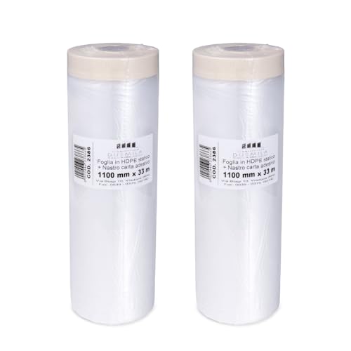 PENNELLIFICIO 2000 | Set mit 2 Rollen aus Polyethylen mit Klebeband, Abdeckset, Wandschutz, Wandschutz, Sockelleisten, Möbel, Abdeckplane, Größe 110 cm x 33 m - Made in Italy PENNELLIFICIO 2000 | Set mit 2 Rollen aus Polyethylen mit Klebeband, Abdeckset, Wandschutz, Wandschutz, Sockelleisten, Möbel, Abdeckplane, Größe 110 cm x 33 m - Made in Italy von PENNELLIFICIO