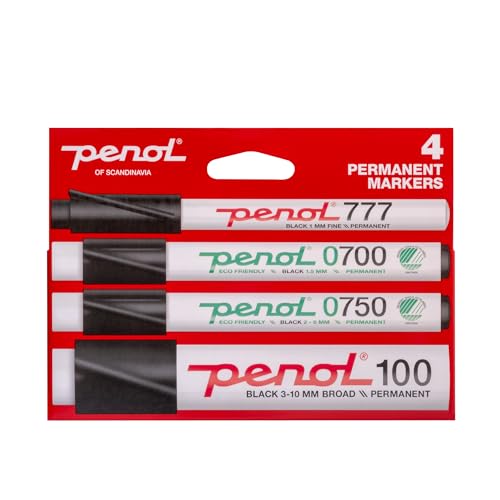 PENOL Permanentmarkerstifte, 4 Marker stifte Schwarz Farbe 0700, 0750, 777, 100- Mehrfachtipp Farbstifte mit Nordic Swan Ecolabel, Schnell Trocknende und Lichtbestandige Tinte auf Alkoholbasis PENOL Permanentmarkerstifte, 4 Marker stifte Schwarz Farbe 0700, 0750, 777, 100- Mehrfachtipp Farbstifte mit Nordic Swan Ecolabel, Schnell Trocknende und Lichtbestandige Tinte auf Alkoholbasis von PENOL