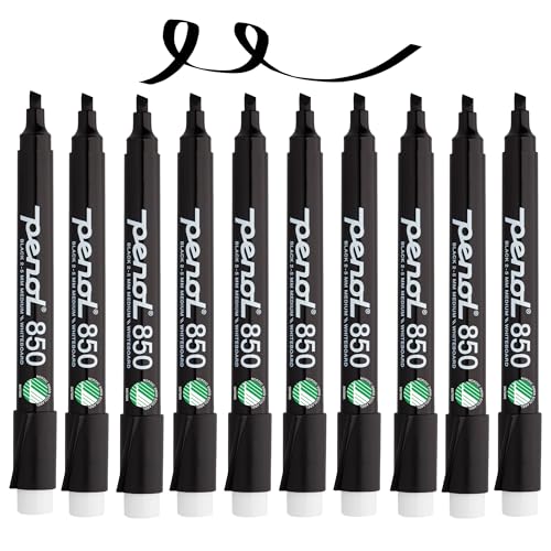 PENOL OF SCANDINAVIA 850, Weißwandstifte, 10-er Pack, Schwarz, mit Nordic Swan Ecolabel (environmental label) - UNGIFTIG UND GERUCHLOS - Whiteboard & Flipchart Marker - Meißelspitze von PENOL