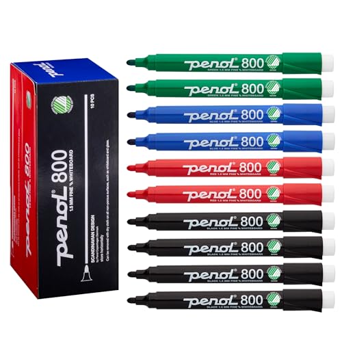 PENOL Whiteboard-Marker, 10 Whiteboard Stifte in der Mehrfarbig – 800, 1,5 mm Rundspitze, Trocken Abwischbarer Marker mit Nordic Swan Ecolabel, Geruchlose Folienstifte für Büro und Schule PENOL Whiteboard-Marker, 10 Whiteboard Stifte in der Mehrfarbig – 800, 1,5 mm Rundspitze, Trocken Abwischbarer Marker mit Nordic Swan Ecolabel, Geruchlose Folienstifte für Büro und Schule von PENOL