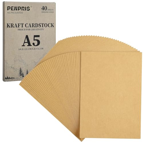 300GSM A5 Kraftbraunes Kartonpapier - 40 Blätter Kartonpapier 110lb Dickes Papier für Weihnachten, Kartenherstellung, Postkarten, Einladungen PAC01KP040 von PENPRIS