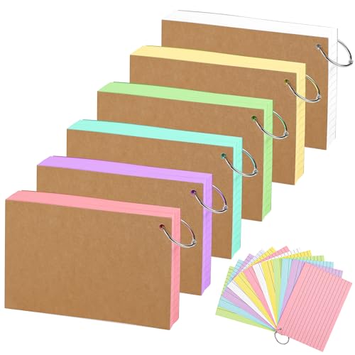 600 Blatt farbige Karteikarten mit Ringen, A6-Größe, doppelseitig liniert und blanko, liniert, Notizkarten für Schule, Bürobedarf, 150 g/m², 6 Farben, PAP06A6MX1 600 Blatt farbige Karteikarten mit Ringen, A6-Größe, doppelseitig liniert und blanko, liniert, Notizkarten für Schule, Bürobedarf, 150 g/m², 6 Farben, PAP06A6MX1 von PENPRIS