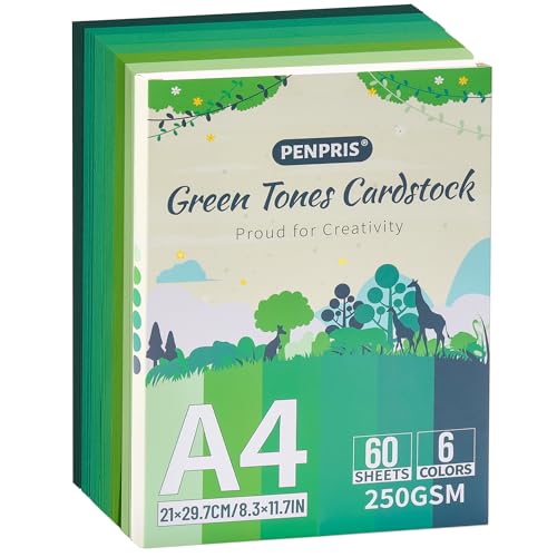 Grüne Töne Kartonpapiere - 60 Blatt, 6 Farben, Grün Kartonpapiere, A4 Größe, Kartonpapier 250gsm/92lb,Schwergewicht Kartonpapiere für Drucker,Kartenherstellung, DIY-Handarbeiten,Scrapbooking PAC06MX3 Grüne Töne Kartonpapiere - 60 Blatt, 6 Farben, Grün Kartonpapiere, A4 Größe, Kartonpapier 250gsm/92lb,Schwergewicht Kartonpapiere für Drucker,Kartenherstellung, DIY-Handarbeiten,Scrapbooking PAC06MX3 von PENPRIS