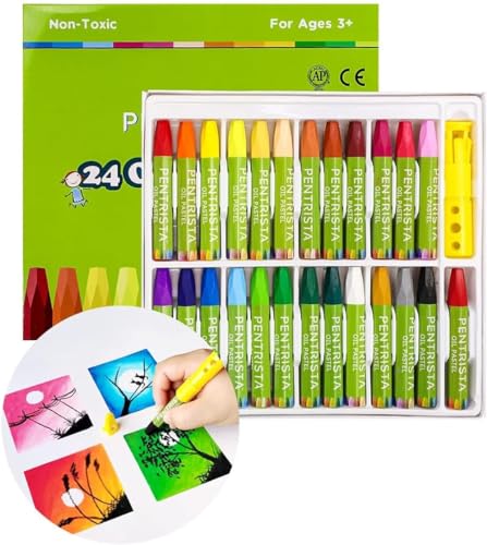 PENTRISTA Ölpastellkreide 24 Farben Set, Sanfte Berührung Ölkreiden, Softpastellkreide, Pastellkreide für Künstler, Studenten und Kinder, Ideal zum Skizzieren, Dekorieren von PENTRISTA