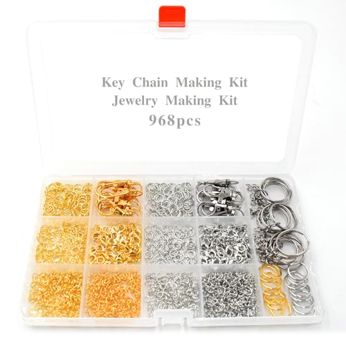 968 Stück Biegeringe zur Schmuckherstellung, PEOUWNES Gold- und Silber-Schlüsselanhängerringe mit Karabinerverschlüssen, DIY-Armband, Halskette, Charm-Zubehör (Mehrzweck-Bastelset) von PEOUWNES