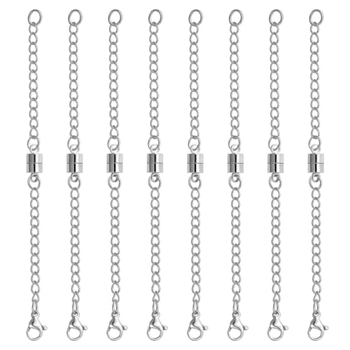 PEOUWNES A-0035 Halsketten-Verlängerung für Halsketten, verstellbare Halskettenverlängerung, Silberkettenverlängerung für Halsketten, Magnetverschlüsse, klein, 8 Stück von PEOUWNES
