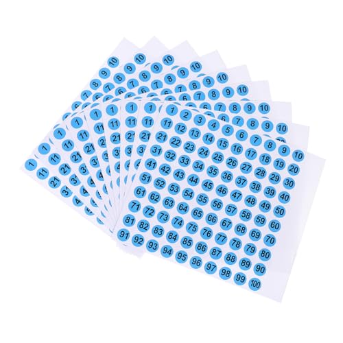 PEPLAYTAL 100 Stück Runde Selbstklebende Zahlenetiketten Fortlaufende Nummerierung für Kleidung Schuhe Kindergärten Büro Indoor Outdoor Nutzung Wasserfest Blaues Feld mit Schwarzer von PEPLAYTAL