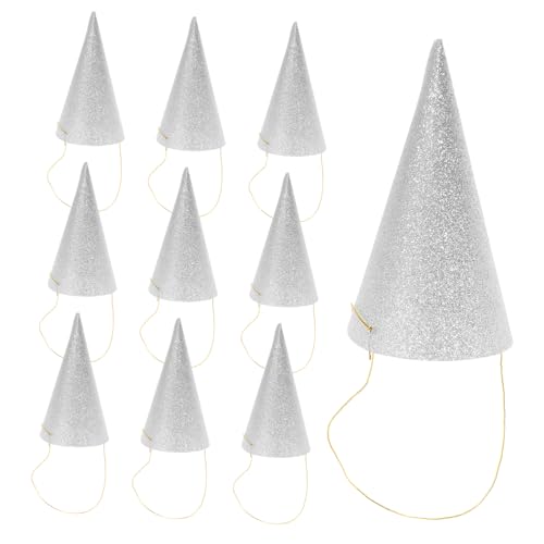 PEPLAYTAL 12 Stück Teiliges Glitzer Partyhüte Silber Kegelrunde Geburtstagskronen mit Langem Band für Erwachsene Festliche Kopfbedeckung für Geburtstag Fasching Hochzeit und von PEPLAYTAL