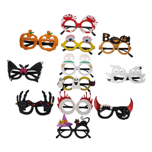 PEPLAYTAL 12 Stück Teiliges Halloween Partybrillen Glitzernde Kunststoffbrillenrahmen Wiederverwendbare Gruseldekorationen für Erwachsene und Kreative Foto-accessoires mit Kürbis Geist und von PEPLAYTAL