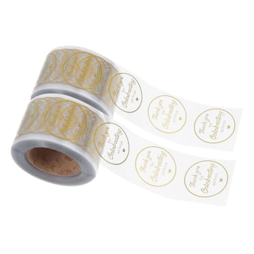PEPLAYTAL 2 Rollen Runde Dankeschön Aufkleber Goldfolie Selbstklebende Geschenkverpackung Etiketten Transparent Verpackung von Bestellungen Sticker für Geschenktüten und Kartons von PEPLAYTAL