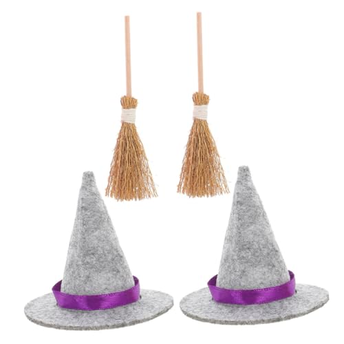 PEPLAYTAL 2 Sätze Mini Hexenhüte und Kleine Besen Teilig Halloween Deko für Puppenhaus Winzige Hexenhut Dekoration Atmosphärisch Handgefertigt für Miniatur Landschaft und von PEPLAYTAL