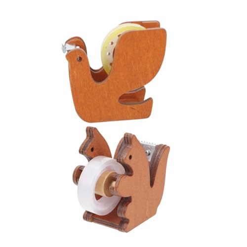 PEPLAYTAL 2 Stück Kleberoller Holz Klebebandabroller Stabil für Schreibtisch Büro und Zuhause mit Tiermotiv Pigeon und Eichhörnchen Tape Cutter Praktisch Vielseitig für Zufällige Farbe von PEPLAYTAL