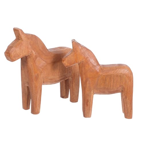 PEPLAYTAL 2 Stück Teiliges Vintage Holzpferd Figurine Handgefertigt Rustikale Holzpferd Skulptur Skandinavischer Landhausstil Vielseitige Tischdekoration für Büro und Regal von PEPLAYTAL