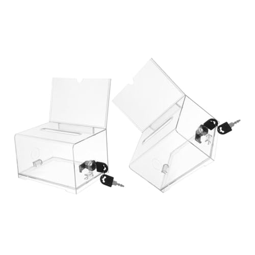 PEPLAYTAL 2 Stück Transparente Acryl box mit Schloss Große Kapazität Visitenkartenhalter für Büro Ausstellung Sichere Vorschlags Spendenbox mit Schilderhalter für Vielseitige Nutzung von PEPLAYTAL