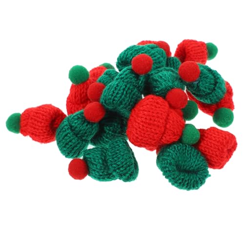 PEPLAYTAL 20 Stück Miniatur Gestrickte Weihnachtsmützen DIY Bastelzubehör Rot Grün mit Kugeln Weihnachtsweinflaschen Deko Vielseitige Festtagsdekoration für Weihnachtsbäume und Handarbeiten von PEPLAYTAL