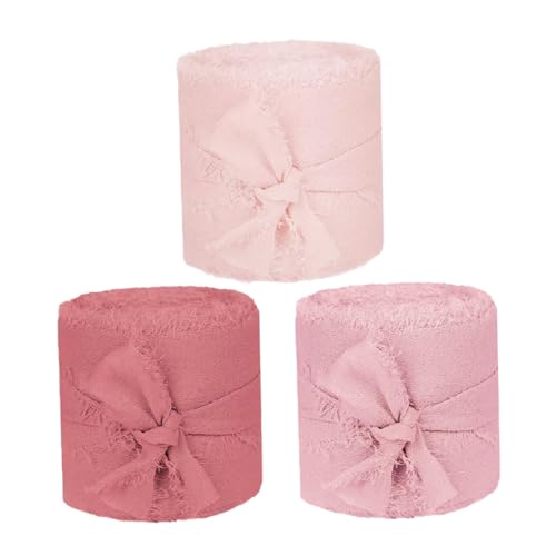 PEPLAYTAL 3 Rollen Chiffonband mit Ausgefranster Kante Breit Seidenähnliches Band für Hochzeitseinladungen Brautstrauß Dekoration DIY Geschenkverpackung in Rosa PEPLAYTAL 3 Rollen Chiffonband mit Ausgefranster Kante Breit Seidenähnliches Band für Hochzeitseinladungen Brautstrauß Dekoration DIY Geschenkverpackung in Rosa von PEPLAYTAL