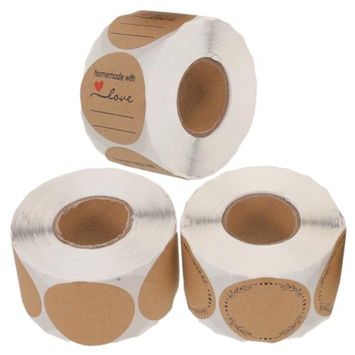 PEPLAYTAL 3 Stück Teiliges Runde Kraftpapier Aufkleber Starke Haftung Beschreibbare Klebeetiketten für Bäckerei Versand Geschenkverpackung Vielseitige Etiketten für Umschläge und von PEPLAYTAL