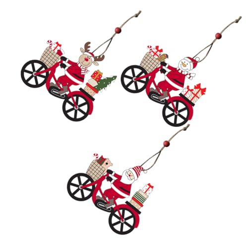 PEPLAYTAL 3 Stück Weihnachtsbaumschmuck Holzfiguren Fahrradfahrer Weihnachtsdekoration Anhänger Xmas Baumanhänger für Weihnachtsbaum Deko mit Rentier Schneemann und Senior von PEPLAYTAL