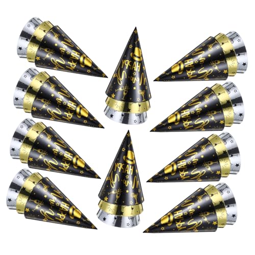 PEPLAYTAL 30 Stück Teiliges Partyhüte Happy Year Papierkegel Hüte in Schwarz Gold Silber Leichte Silvester Partyhüte für Erwachsene Neujahrsfeier Dekoration und Verkleidung von PEPLAYTAL