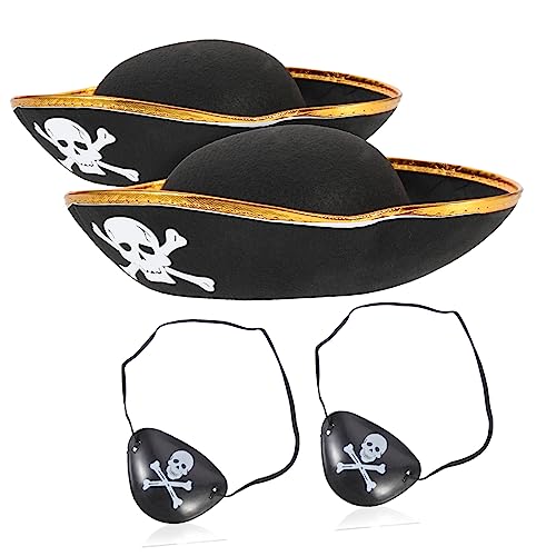 PEPLAYTAL 4 Stück Teiliges Piratenkostüm für Erwachsene Verzierten Piratenhüten mit Goldfarbenem Rand und Passenden Augenklappen Leicht und Bequem für Halloween Fasching Theater und von PEPLAYTAL